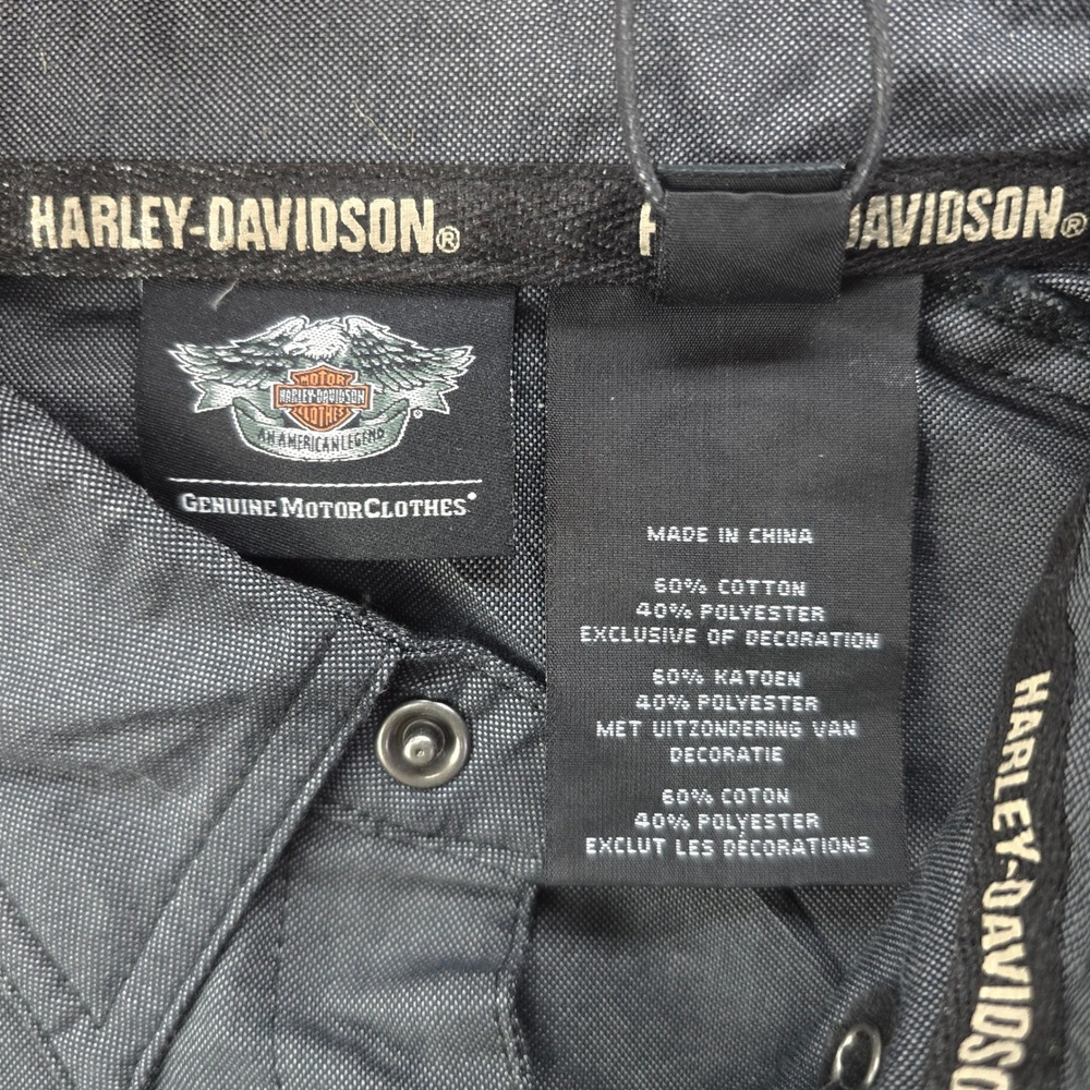 Harley-Davidson Woven Shirt Mens Large Gray Long Sleeve Embroidered Biker Snap - Picture 6 of 9